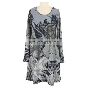 New 2017 Printing Long Sleeve Midi Skater Dress thumbnail-1