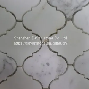 Carrara White Arabesque Lantern Shaped Mosaic Floor Tiles thumbnail-3