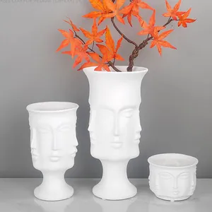Human Face White Nordic Style Ceramic Decoration Vase For Living Room And TV Bench thumbnail-3