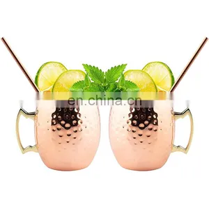 Vintage Copper Plated Double Wall Stainless Steel Moscow Mule Wine Beer Cup Cocktail Hammered Copper Mug With Handle thumbnail-1