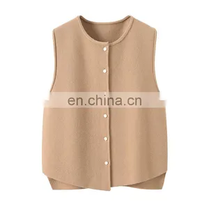 Inner Mongolia Erdos Casual Crew Neck Button Vest for Women Knitted Woolen Cashmere Tops With Embroidered Logo Outer Wear thumbnail-1