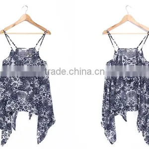 American Casual Garment Spaghetti Irrgular Hem Flower Printed Tops thumbnail-5