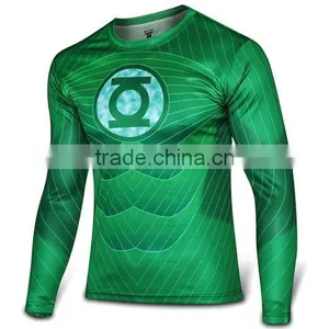 Polyester Spandex Short Sleeves Compression Shirt / Rash Guard With Green Lantern Design thumbnail-1