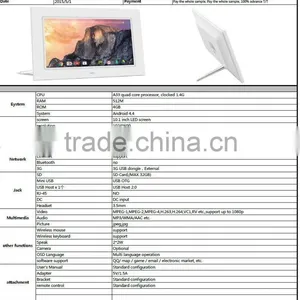 10.1" LED HD Screen Advertising Display for Android 4.4 Support Wifi/3G/SD Card Tablet Touch Panel thumbnail-4