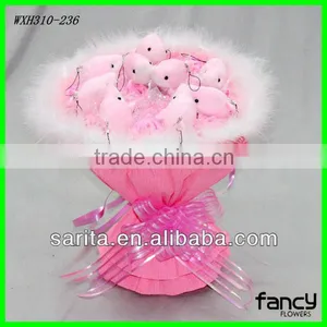 Sweet Love Plush Doll Bouquet 9 Pcs Dolphin 11 Pcs Pink Rose Artificial Flowers Creative Gifts Valentines Present Quality Choice thumbnail-1