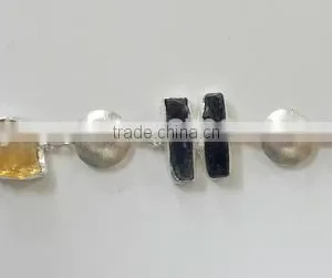 Kyanite & Citrine Rough 925 Sterling Silver Bracelet, Designer Sterling Silver Jewelry, 925 Silver Designer Bracelet thumbnail-1