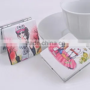 2016 Promotion Stainless Steel pu Leather Folding Compact Mirror thumbnail-2