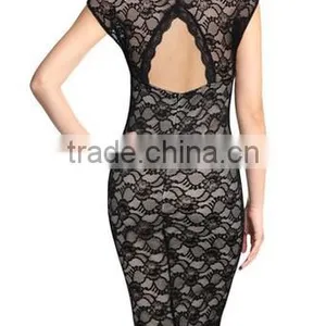 Women's Deep-V Neck Black Floral Lace Halter Evening Dress thumbnail-2