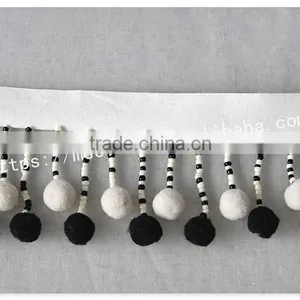 Newest 7cm Width Black/white Handmade Beaded Pom Pom Fringe Wholesales thumbnail-2