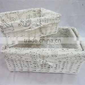 Hand Weaving Willow Wicker Rectangle Storage Basket Set With Liner thumbnail-1