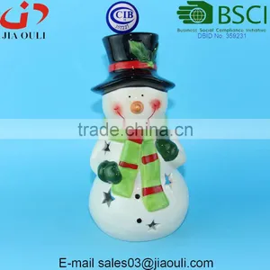 BSCI Certificate Factory X'mas Decoration Ceramic Snowman, Snowman Candle Lantern thumbnail-1