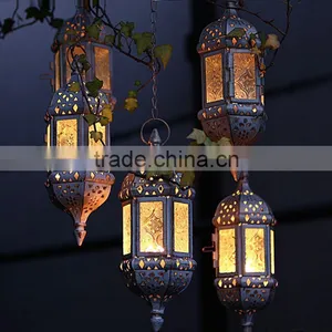 Morocco Europe White Iron Candlestick Hanging Ornaments Holders Multi Color Glass Wedding Candle Holder Free Shipping thumbnail-1