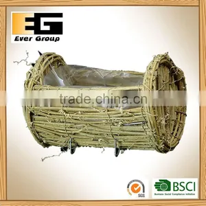 Rattan Flowerpots Handwoven Trays Garden Metal Frame Planter thumbnail-2