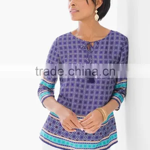 Women's 3/4 Sleeve Round Neck Printed Blouse thumbnail-1