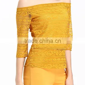 Domin Latest Fashion Lace Fabric off Shoulder Top thumbnail-2