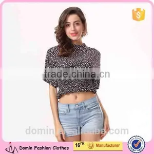 2015 Ladies New Fashion Floral Printed Short Sleeve Woman Cotton Crop Top thumbnail-2