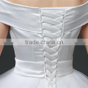 MGOO 2017 Off Sholder Short Sleeve Plain Crepe Custom Made Formal Bridal Gowns Lace Wedding Dresses thumbnail-6
