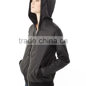 2016 Ladies Cheap Fancy Thin Light Waterproof Shiny Nylon Zipper up Jacket Wholesale thumbnail-3