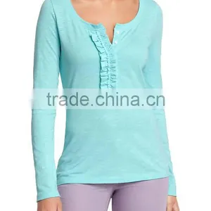 Womens Long Top With Ruffled Button Placket thumbnail-1