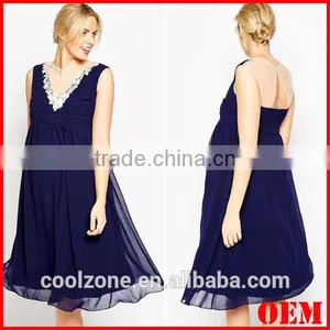 2015 Fashion Sleeveless Embrodiery Neck Chiffon Dress for Maternity Clothes thumbnail-1