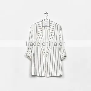 Long Flowing Jacket With Rolled up Sleeves Striped Blazer Coat Womens thumbnail-6