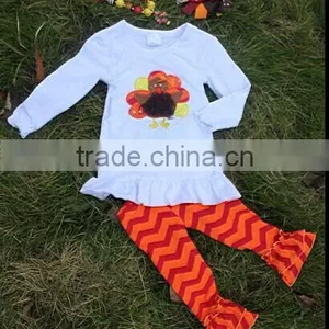 2014 New Girls Thanksgiving Top Pant Set With Matching Necklace and Hair Bow Set thumbnail-1