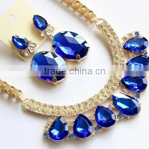 Fashion Sapphire Blue Gem Statement Necklace Earrings Set Jewelry Set thumbnail-1