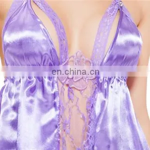 Latest Sexy Panty Set Fastener Luxury Women Silk Nighty Sleepwear thumbnail-6