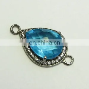 Blue Topaz Quartz Black Rhodium Plated CZ Set Connector thumbnail-1