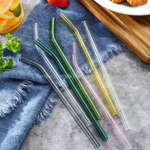 Recyclable Clear & Colored Customization 8mmx200mm Custom Logo Glass Drinking Straw Custom Glass Straw thumbnail-5