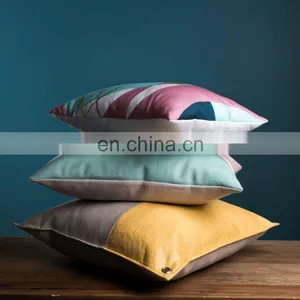 Decorative Luxury High Quality Recycling Faux Leather Lumbar Pillowcase Throw Pillow Case With PU Patchwork thumbnail-1
