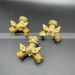 Hose Splitter Garden Watering Hose Quick Release Connector 2-Way Brass Shut-Off Ball Valve thumbnail-1