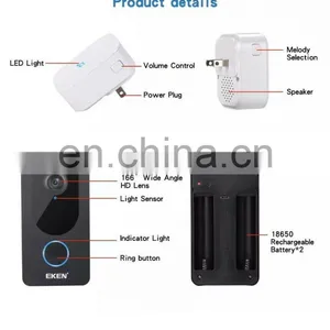 2020 Trending Wholesale Phone Intercom Remote Monitoring EKEN V7 1080p WiFi Video Doorbell Camera for House thumbnail-4