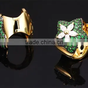 New White Gold Green Color CZ Stones Star Charm Pendant Jewelry Necklace Set thumbnail-4