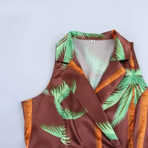 2025 Spring New Product European and American Style Women's Suit Collar Printed Sleeveless Dress for Women thumbnail-3