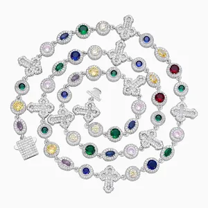 Shining Star Jewelry Colored Gemstones Oval Round Cut Baguette Cross Necklace thumbnail-3