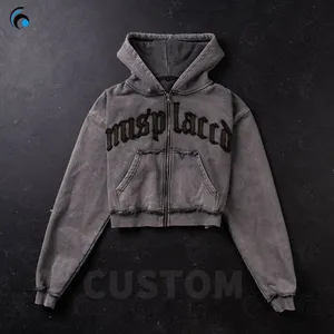 Custom Men 100% Cotton Graphic Hoodie 420 Gsm Streetwear Custom Print Drop Shoulder Heavyweight Boxy Zip up Hoodie for Men thumbnail-1