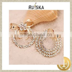 GOLDEN COLOR ZINC ALLOY BOWKNOT RHINESTONE BROOCH thumbnail-1