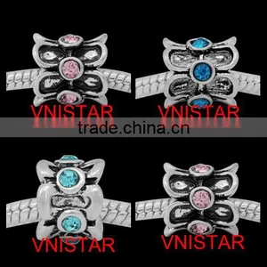 Vnistar Antique Silver Plated European Beads With 6 Pieces Stone Beads in Different Colors for Bracelet, Size in 11*13mm PBD1015 thumbnail-1