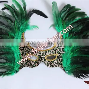 New Products 2016 Venetian Green Cock Feather Mask With Cloth Halloween Mask For Party And Stage Decoration thumbnail-1