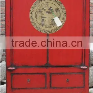 Chinese Antique Red Wedding Shanxi Wardrobe Cabinet thumbnail-1