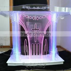High Qualtiy Modern Church Pulpit With LED Light, Church Pedestal Pulpit, Organic Glass thumbnail-2