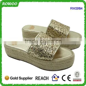 Shiny Glitter Lady Wedge Manufacturer Wholesale Slip on Shoes thumbnail-2