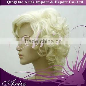 10" Heat Resistant Short Curly White Platinum Blonde Lace Front Synthetic Wig thumbnail-2