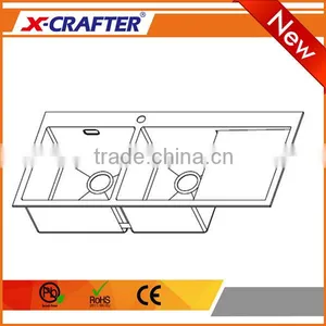 High Efficient Furniture Small Corner Stainless Steel Double Bowl Overmount Drainboard Square Kitchen Sink Drain thumbnail-3
