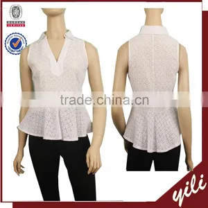 2016 S/S Rayon Embroidery off Shoulder White Summer Fancy Ladies Tops Latest Design thumbnail-1