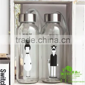 OEM Private Lable Cartoon Bottle With Cap Glass Sports Water Bottle thumbnail-3