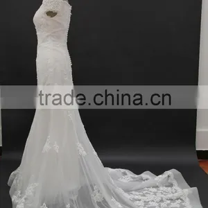 Off-shoulder Straight Neckline Horse Tail at Hem Make Ruffle Effect Sheath Wedding Dress thumbnail-3