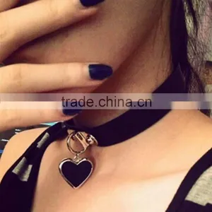 Wink Gal Trendy Chokers Necklaces Rock Style Leather Steam Punk Punk Heart Necklace Pendants thumbnail-3