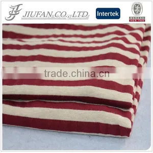Jiufan Textile High Qty Knitted Fabric T/R Spandex Yarn Dyed Stripe Cream Maroon Stripe Fabric thumbnail-1